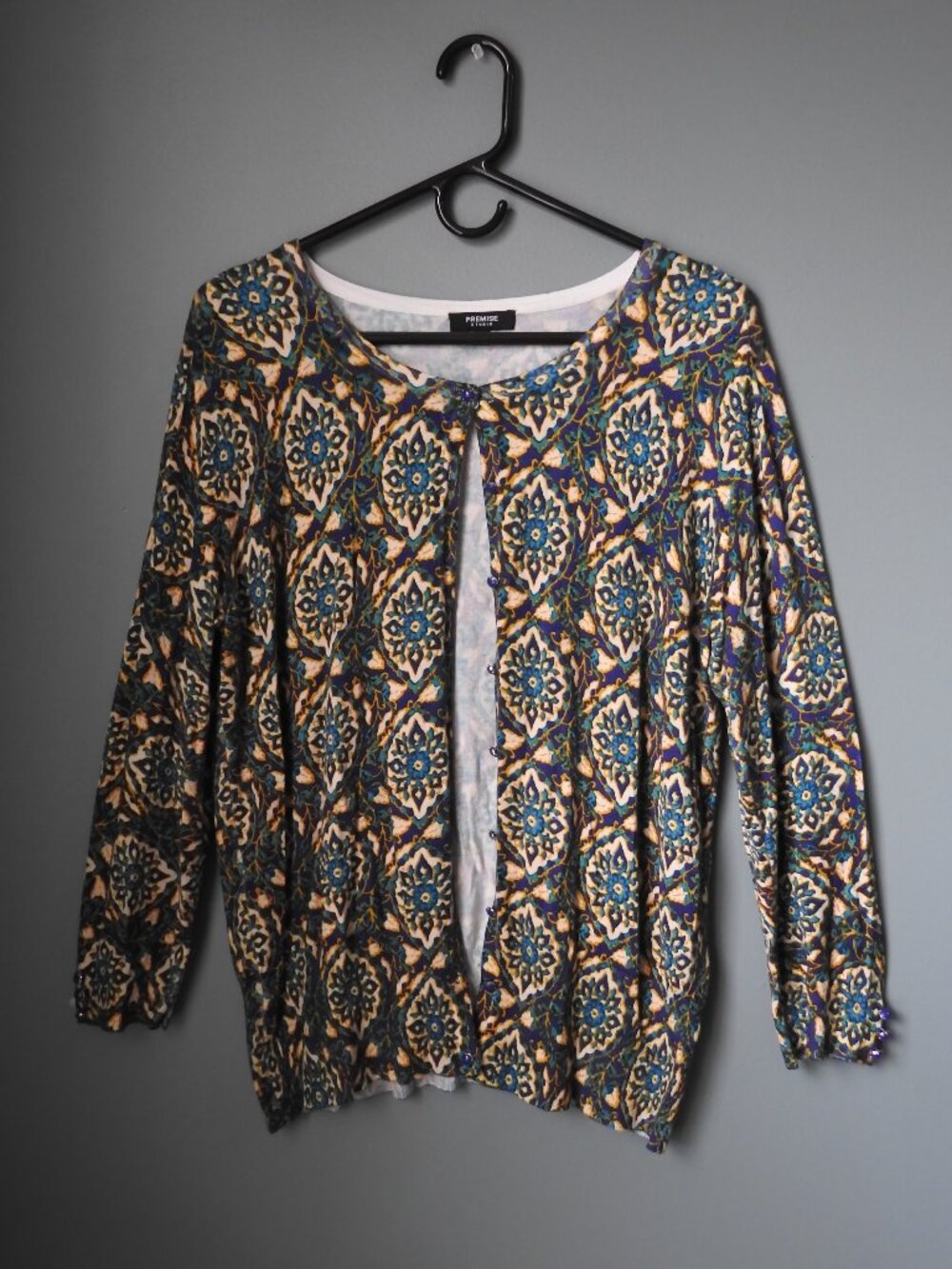 Premise Studio 9 Button Cardigan Sweater Blue/Gold w/Stylish Buttons XL